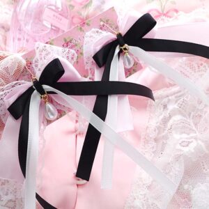 Coquette Earrings Lace Black and Pink Bow Pearl Charm