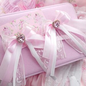 2 pcs Coquette Hair Clips Pink Bow • Sparkly Heart Gem Barrettes • Lace Ribbon Kawaii Hair Accessories • Soft Girl Aesthetic Gift