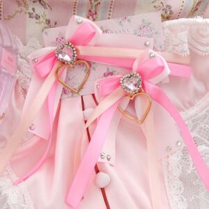 2 pcs Coquette Hair Clips Hot Pink Bow • Sparkly Heart Gem Barrettes • Lace Ribbon Kawaii Hair Accessories • Soft Girl Aesthetic Gift