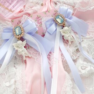 Coquette Cherub Light Blue Bow Lace Ribbon Earrings • Kawaii Angel Baby Jewellery ( Hook or Clip‑On options) Soft Girl Gift • Fairycore