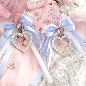 coquette blue bow hair clips rhinestone