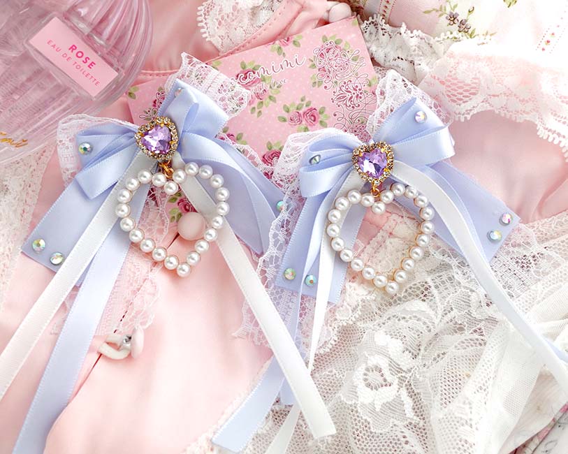 coquette blue bow hair clips rhinestone