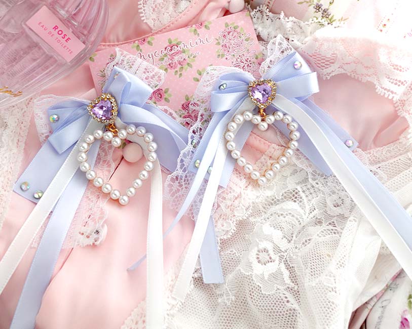coquette blue bow hair clips rhinestone
