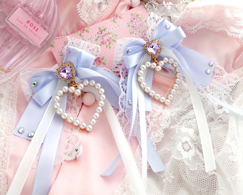 coquette blue bow hair clips rhinestone mycocomimi.com