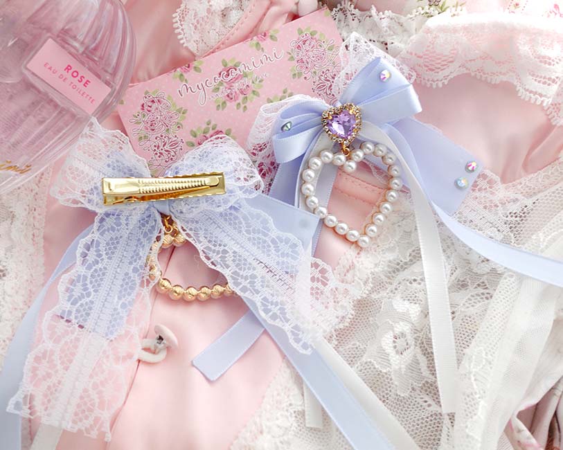 mycocomimi.com coquette blue bow hair clips rhinestone