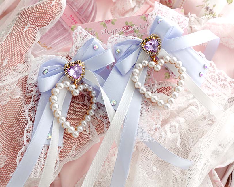 mycocomimi.com coquette blue bow hair clips rhinestone