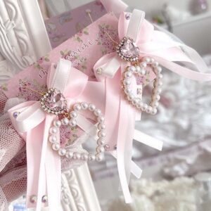 Coquette Rhinestone Pearl Heart Bow Earrings