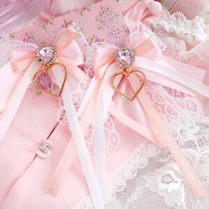 2 pcs Coquette Hair Clips Champagne and Pink Bow • Sparkly Heart Gem Barrettes • Lace Ribbon Kawaii Hair Accessories • Soft Girl Gift