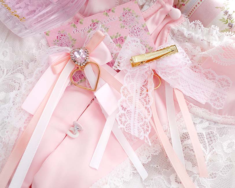 2 pcs Coquette Hair Clips Champagne and Pink Bow • Sparkly Heart Gem Barrettes • Lace Ribbon Kawaii Hair Accessories • Soft Girl Gift - Image 4