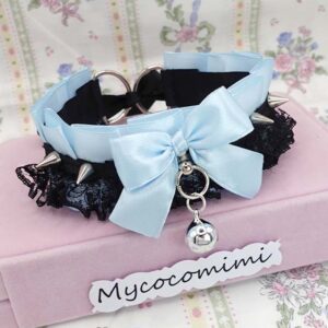 Spikes Pastel Goth Collar Baby Blue Black Lace Choker Kitten Play Cosplay