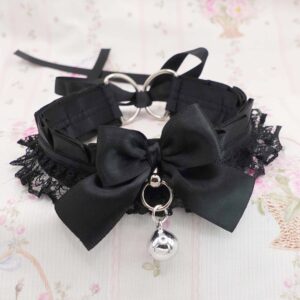 Black Lace Kitten Play Collar Bow Choker with Bell – Gothic Cosplay