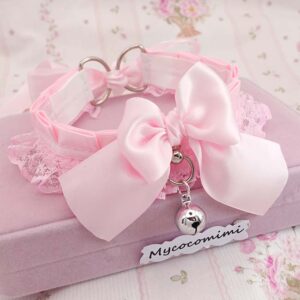 Baby Pink Lace Kitten Play Collar Bow Choker with Bell – Kawaii Cosplay