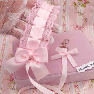 Pink Lace Kitten Play Leash for Adults, Cute Bow Pet Play Leash, Ruffled Submissive DDLG Collar Leash, Soft Goth Role Play Accessory