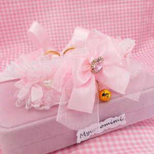 Baby Pink Kittenplay Collar, Bling Heart Bow Choker, White Lace Ruffle Collar, Fairycore Princess Pet Play Jewelry, Kawaii Coquette Gift