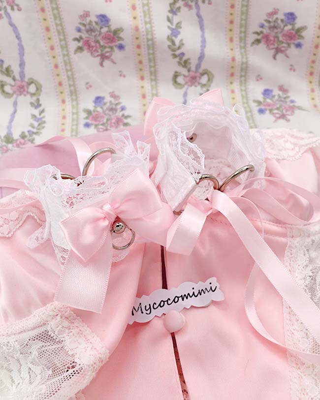 White Lace Wrist Cuffs, Pink Bow Kitten Play Cuffs, Kittenplay Gear, Princess Lace Bracelets, Gothic Lolita Accessories, Cosplay Cuffs - Image 5