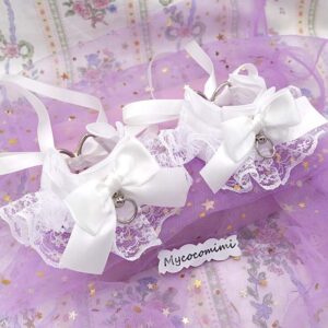 Angelic White Bow Kitten Play Cuffs, Lace Wrist Cuffs Set, Kawaii Pet Play Gear, DDLG Accessories, Cute Anime Cosplay Bracelets