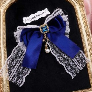 Princess Core Navy Blue Bow Hair Clips • Sparkly Gem Cross Pearl Charm Barrettes • Lace Ribbon Lolita Hair Accessories • Soft Girl Gift