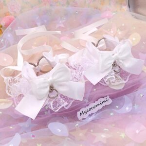 Angelic White Bow Kitten Play Cuffs, Lace Wrist Cuffs Set, Kawaii Pet Play Gear, DDLG Accessories, Cute Anime Cosplay Bracelets