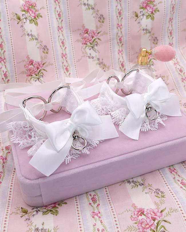 White Lace Cuffs 2 pcs Set, Kitten Pet Play Gear, Kawaii Pastel DDLG Wrist Cuffs, Cute Sub Accessories Anime Cosplay - Image 3
