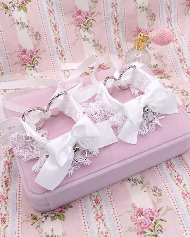 White Lace Cuffs 2 pcs Set, Kitten Pet Play Gear, Kawaii Pastel DDLG Wrist Cuffs, Cute Sub Accessories Anime Cosplay - Image 4