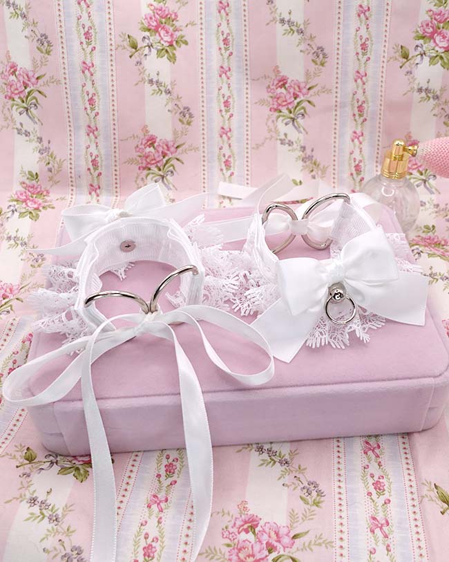 White Lace Cuffs 2 pcs Set, Kitten Pet Play Gear, Kawaii Pastel DDLG Wrist Cuffs, Cute Sub Accessories Anime Cosplay - Image 5