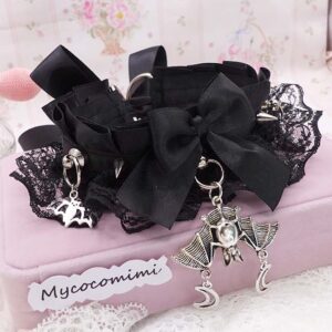 Goth Bat Kittenplay Collar, Spiked Black Lace Choker, Little Crescent Moon Pet Play Gear, Alternative Spooky Emo Jewelry