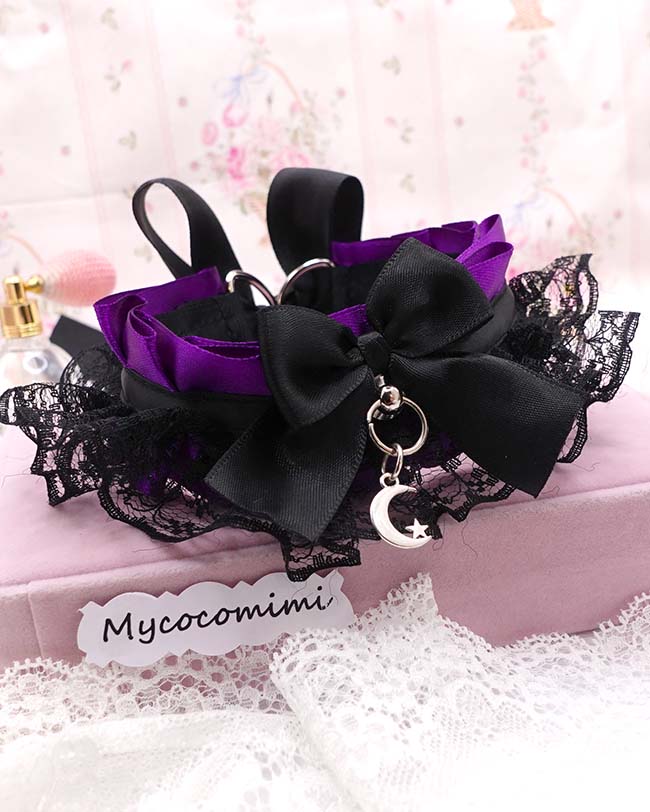 purple kitten play collar crescent moon
