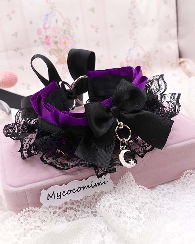 purple kitten play collar crescent moon
