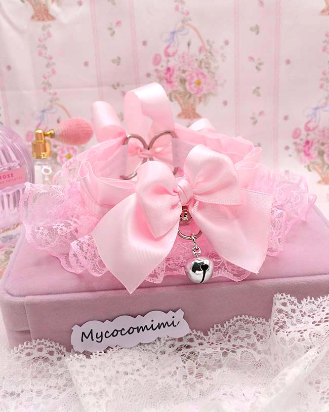 Pink Coquette KittenPlay Collar Lace Ruffle Choker with Bow & Bell | Kawaii Kitten Pet Play Pastel Goth DDLG Sub Collar Jewelry - Image 5