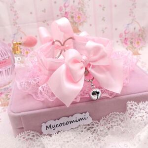 Pink Coquette KittenPlay Collar Lace Ruffle Choker with Bow & Bell | Kawaii Kitten Pet Play Pastel Goth DDLG Sub Collar Jewelry