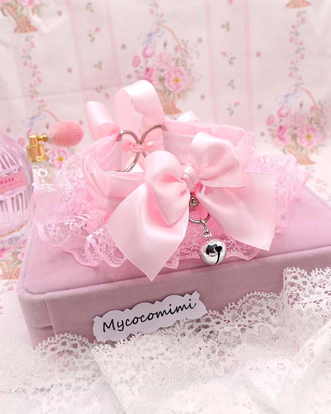 Pink Coquette KittenPlay Collar Lace Ruffle Choker with Bow & Bell | Kawaii Kitten Pet Play Pastel Goth DDLG Sub Collar Jewelry