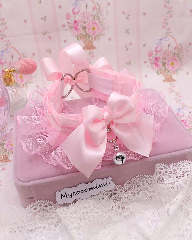 Pink Coquette KittenPlay Collar Lace Ruffle Choker with Bow & Bell | Kawaii Kitten Pet Play Pastel Goth DDLG Sub Collar Jewelry - Image 3