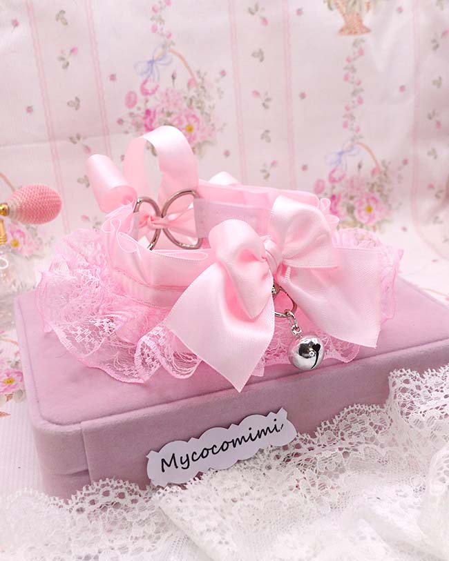 Pink Coquette KittenPlay Collar Lace Ruffle Choker with Bow & Bell | Kawaii Kitten Pet Play Pastel Goth DDLG Sub Collar Jewelry - Image 4