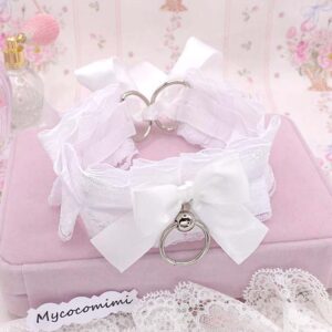 White Kitten Play Collar, Lace Kittenplay Collar, Big O Ring Choker, Submissive Alternative Jewelry, Bow Choker Necklace, Kawaii Petplay