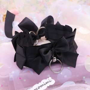 Black Kitten Play Collar, Bow Big O-Ring Choker, Simple Kawaii Goth Pet Play Gear, Sub Anime Kemonomimi Necklace, Alternative Jewelry