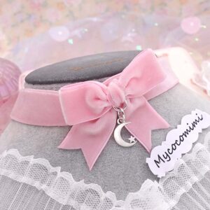 Baby pink velvet choker necklace, bow with little crescent moon pendant , cute everyday collar kawaii pastel (Copy)