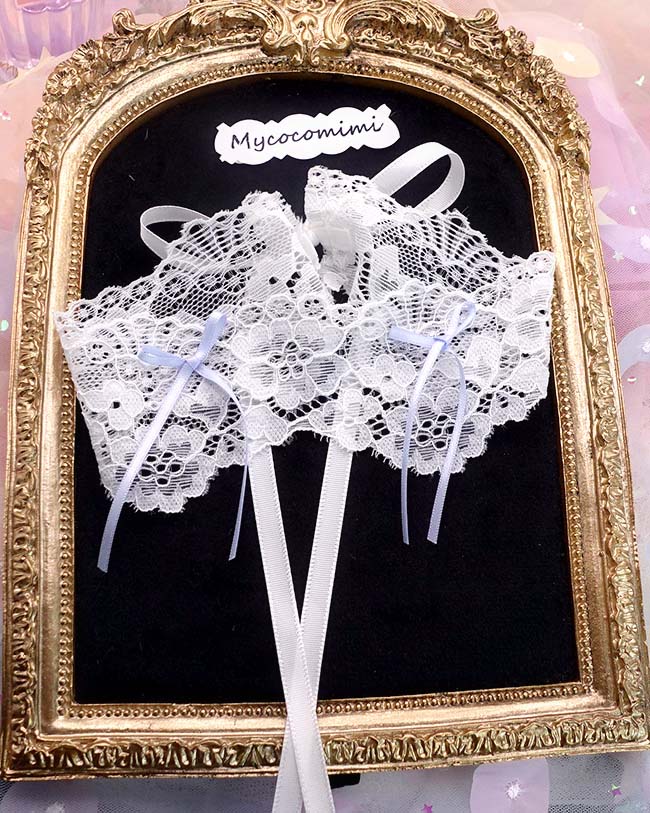 Mycocomimi.com white lace blue bow choker fairy core