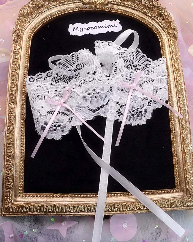 Mycocomimi.com white lace pink bow choker ballerina