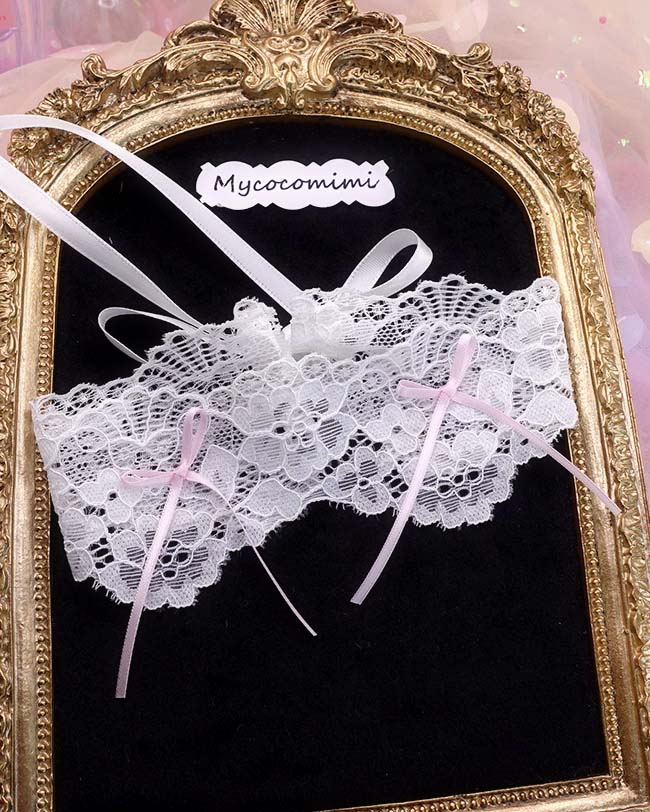 Mycocomimi.com white lace pink bow choker ballerina