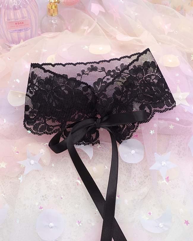 Black Wide Lace Choker, Gothic Victorian Collar Necklace, Floral Lace Ribbon Tie Bow Choker, Witchy Dark Academia Jewelry Gift for Her - Image 2