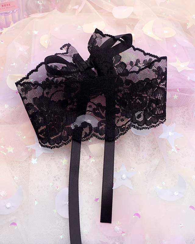 Black Wide Lace Choker, Gothic Victorian Collar Necklace, Floral Lace Ribbon Tie Bow Choker, Witchy Dark Academia Jewelry Gift for Her - Image 3