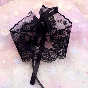 Black Wide Lace Choker, Gothic Victorian Collar Necklace, Floral Lace Ribbon Tie Bow Choker, Witchy Dark Academia Jewelry Gift for Her