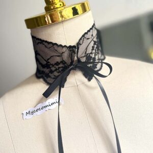 black wide lace choker gothic ribbon tie collar