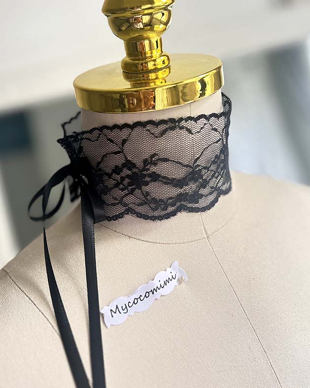 black wide lace choker gothic ribbon tie collar