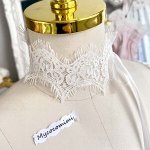 White Fringe Lace Choker, Angelic Bridal Collar Necklace, Victorian Rococo Ribbon Tie Jewelry, Fairy Core Romantic Choker Gift for Her