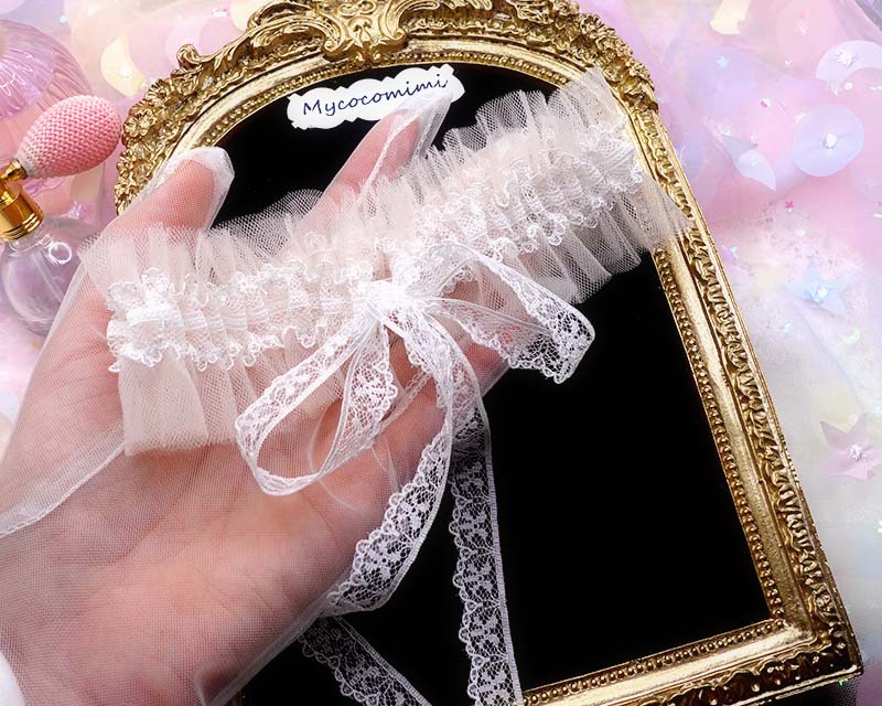 Beige Tulle White Lace Choker | Coquette Fairycore Ruffle