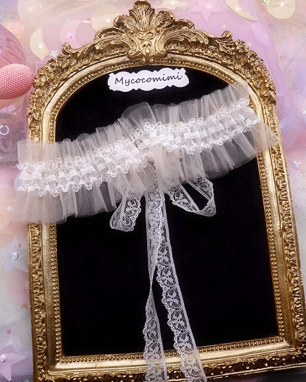 Beige Tulle White Lace Choker | Coquette Fairycore Ruffle