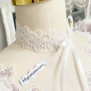Angelic White Flower Lace Choker, Angelic Bridal Collar Necklace, Victorian Rococo Ribbon Tie Jewelry, Romantic Choker Gift for Her