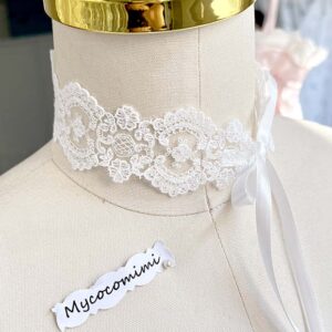 White Lace Choker Necklace, Coquette Princess Collar, Rococo Fairycore Ribbon Tie Jewelry, Everyday Romantic Choker Gift for Her