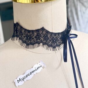 Navy Blue Fringe Lace Choker, Victorian Rococo Collar Necklace, Elegant Dark Academia Jewelry, Handmade Gothic Choker Gift for Her